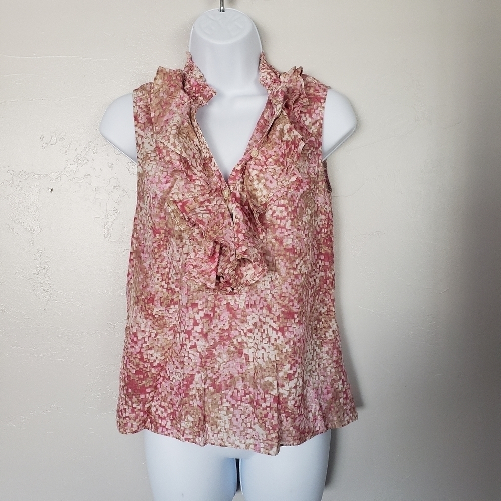 Banana Republic Pink Tan White Ruffle Tank Top XS